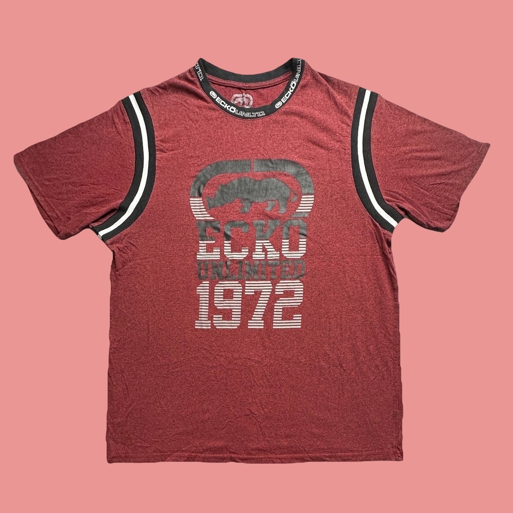 Ecko Unltd T-Shirt Mens L 1972 Graphic Red Short Sleeve Rhino Logo Streetwear
